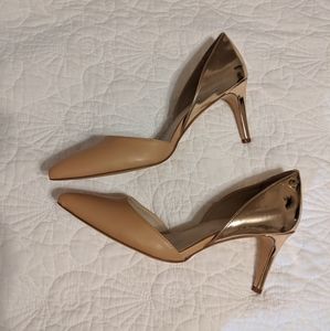 Calvin Klein nude gold pointy toe pump heels